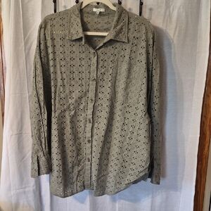 Maurices Olive Green Eyelet Button-Up Blouse